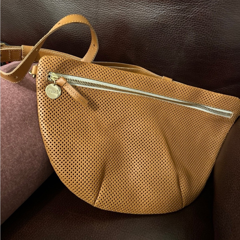 Clare V Tan Perforated Leather Crossbody Bag